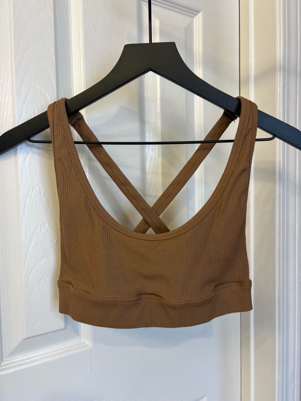 Anine Bing Chocolate Ribbed Cross-Back Sports Bra